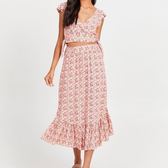 2 PIECE SET ALTR'D STATE Louise Pink Liberty Floral Cropped Top Skirt XS NEW - Picture 1 of 16